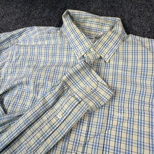 VTG Dockers Mens XL Blue Yellow Plaid Long Sleeve Button Down Shirt Cotton Blend